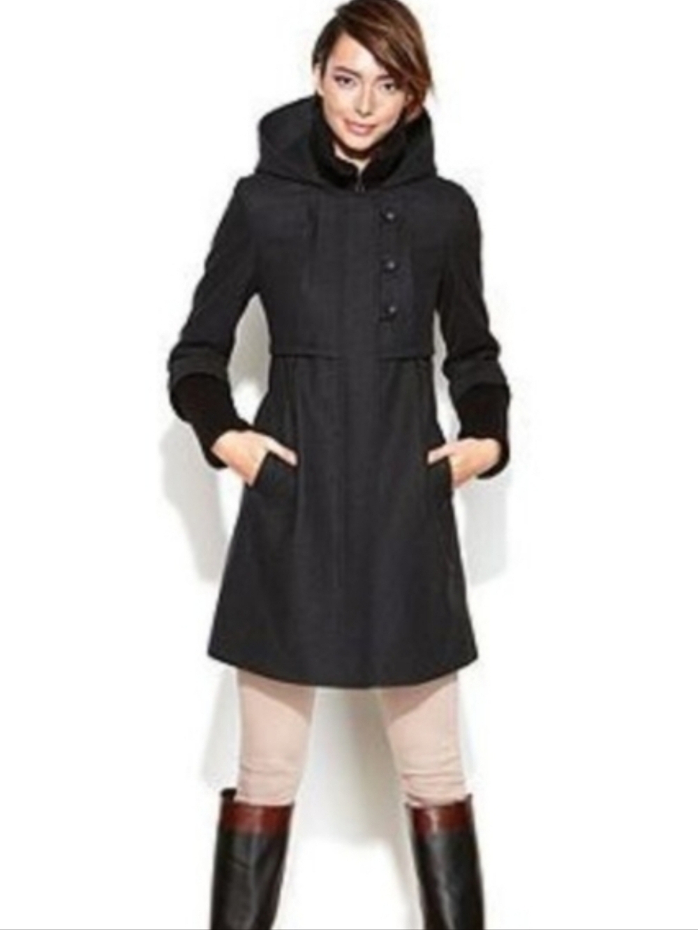 DKNY Colby Babydoll Wool Blend Coat